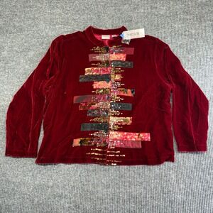 NWT Chico's Renaissance Silk Sequin Patchwork Jacket Red Sz 3 XL Oolong